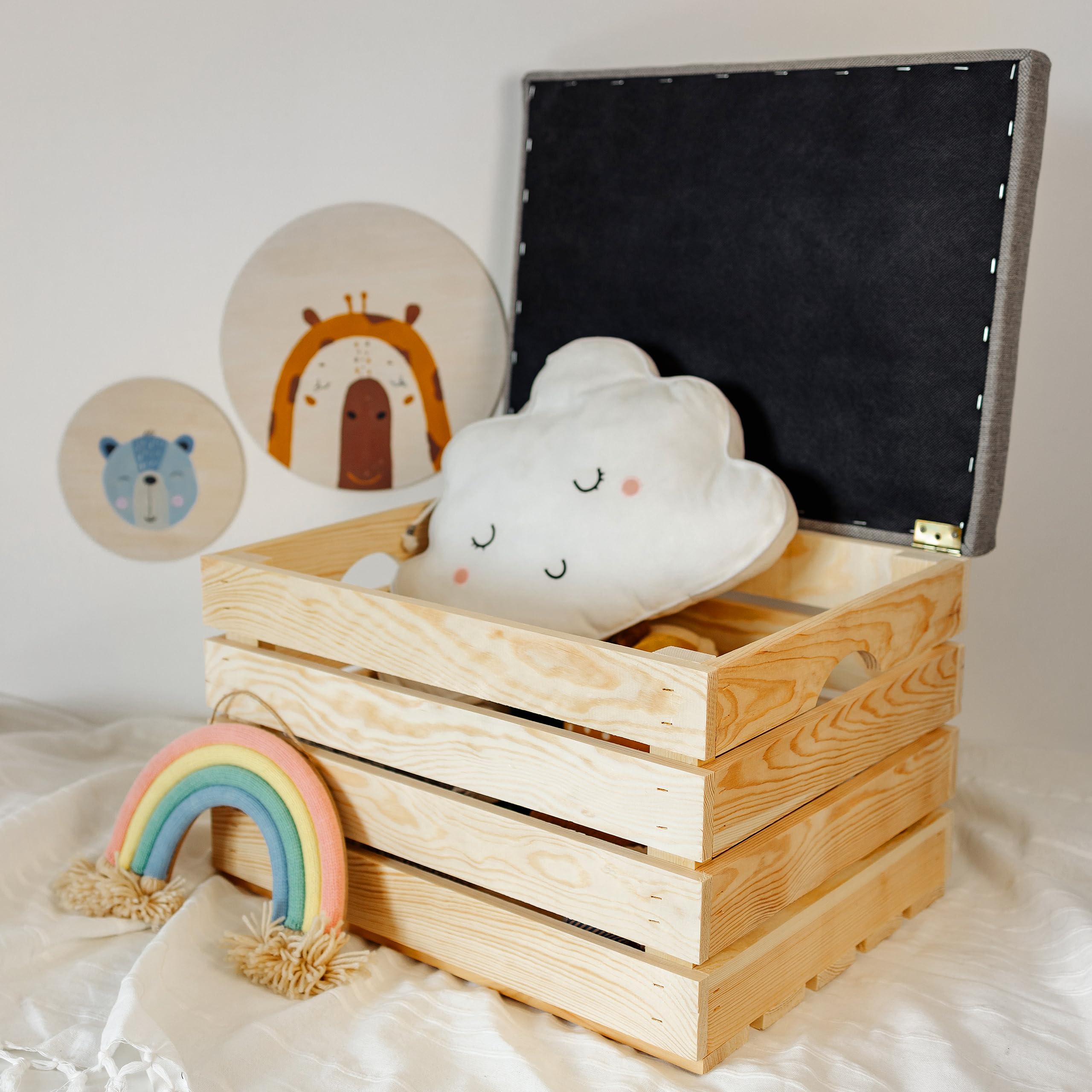 Creative Deco Coffre Rangement Bois 50x40x35 cm Beige