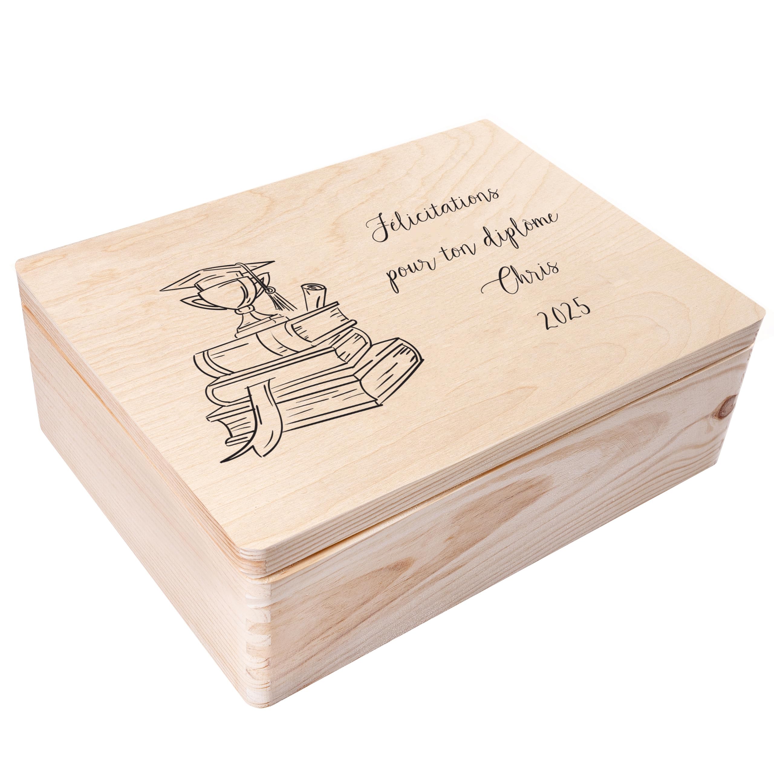 Creative Deco Boîte en Bois Diplôme 40x30x14 cm Toque Personnalisée