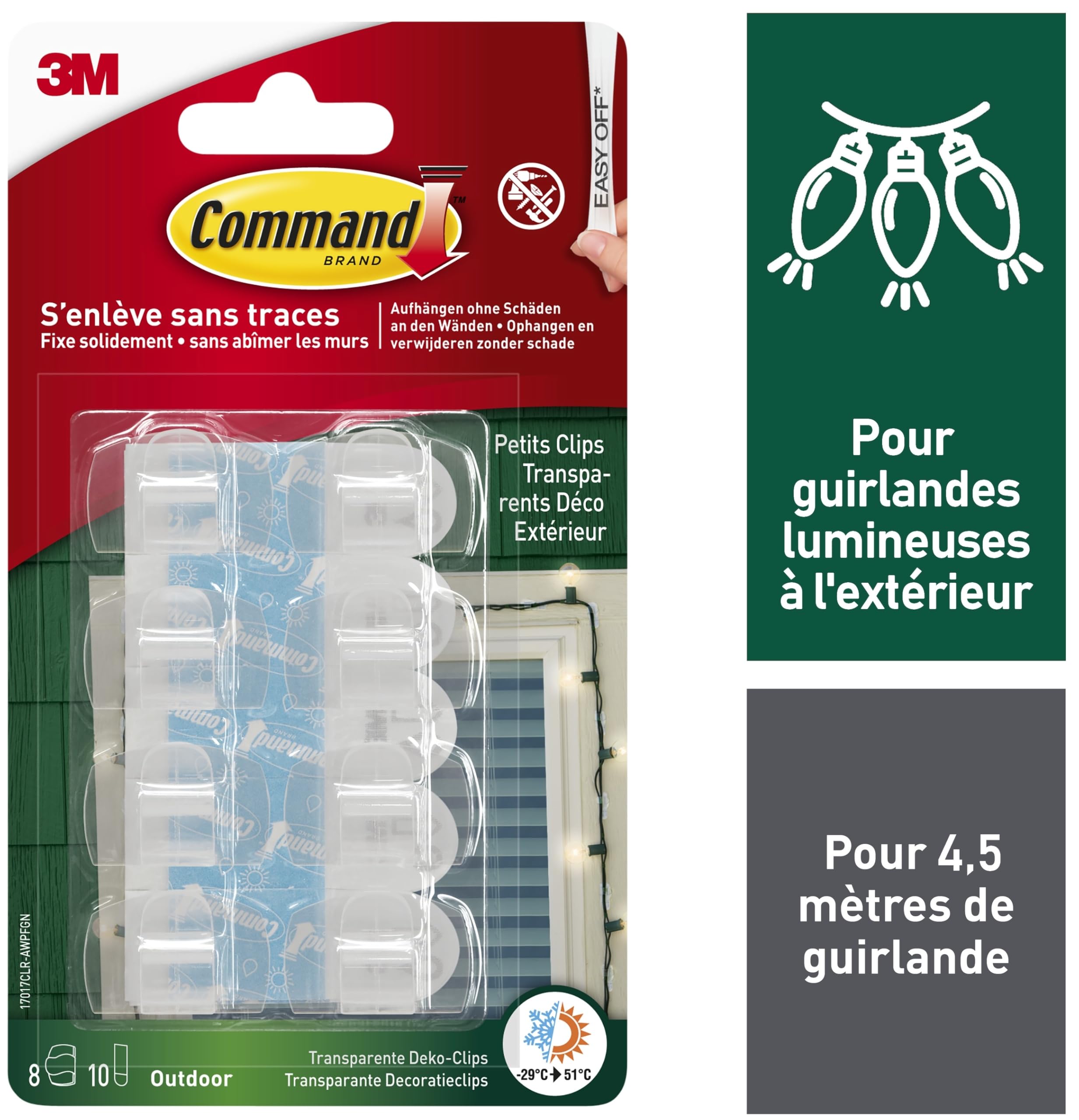 Command Extérieur clips déco transparents 8 crochets étanches