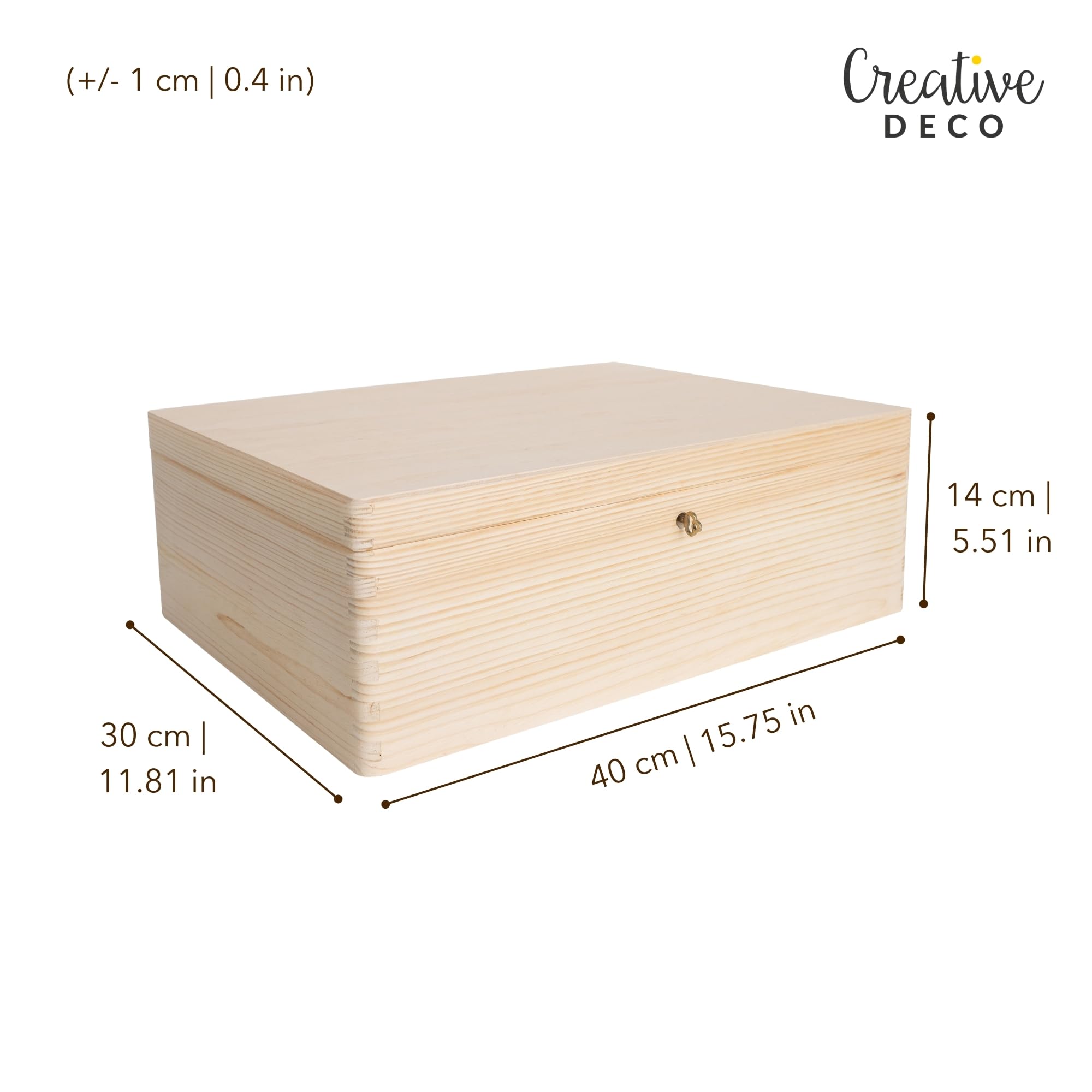 Creative Deco Boîte rangement bois 40x30x14 cm clé brut
