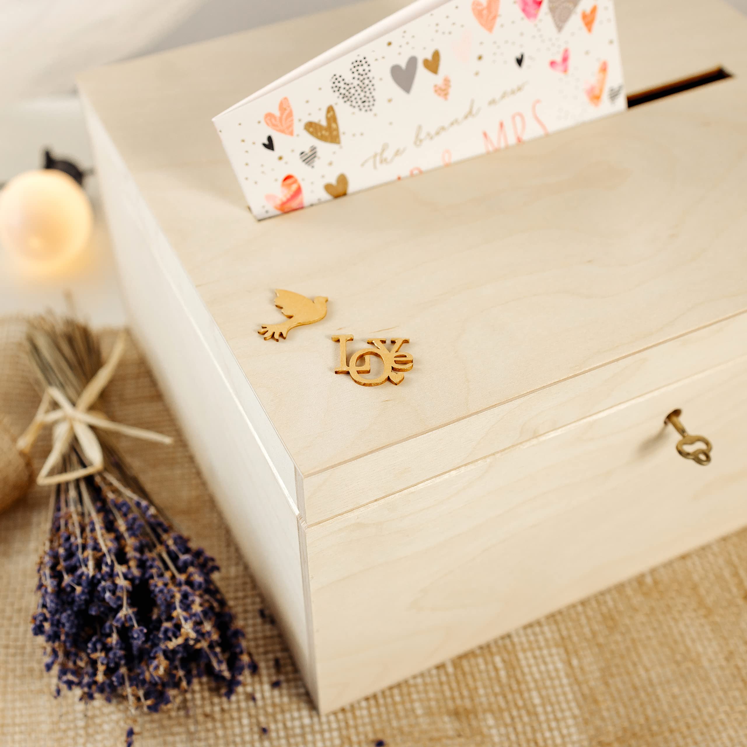 Creative Deco Urne bois 29x25x15 cm couvercle clé naturel