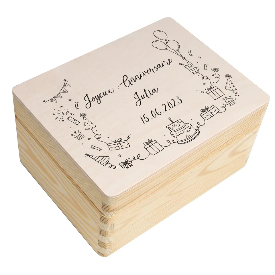 Creative Deco Boîte bois personnalisée anniversaire 19,5 cm