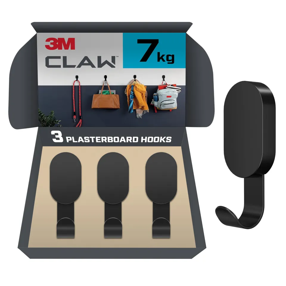 3M CLAW Crochet Placo Noir 7 kg, lot de 3
