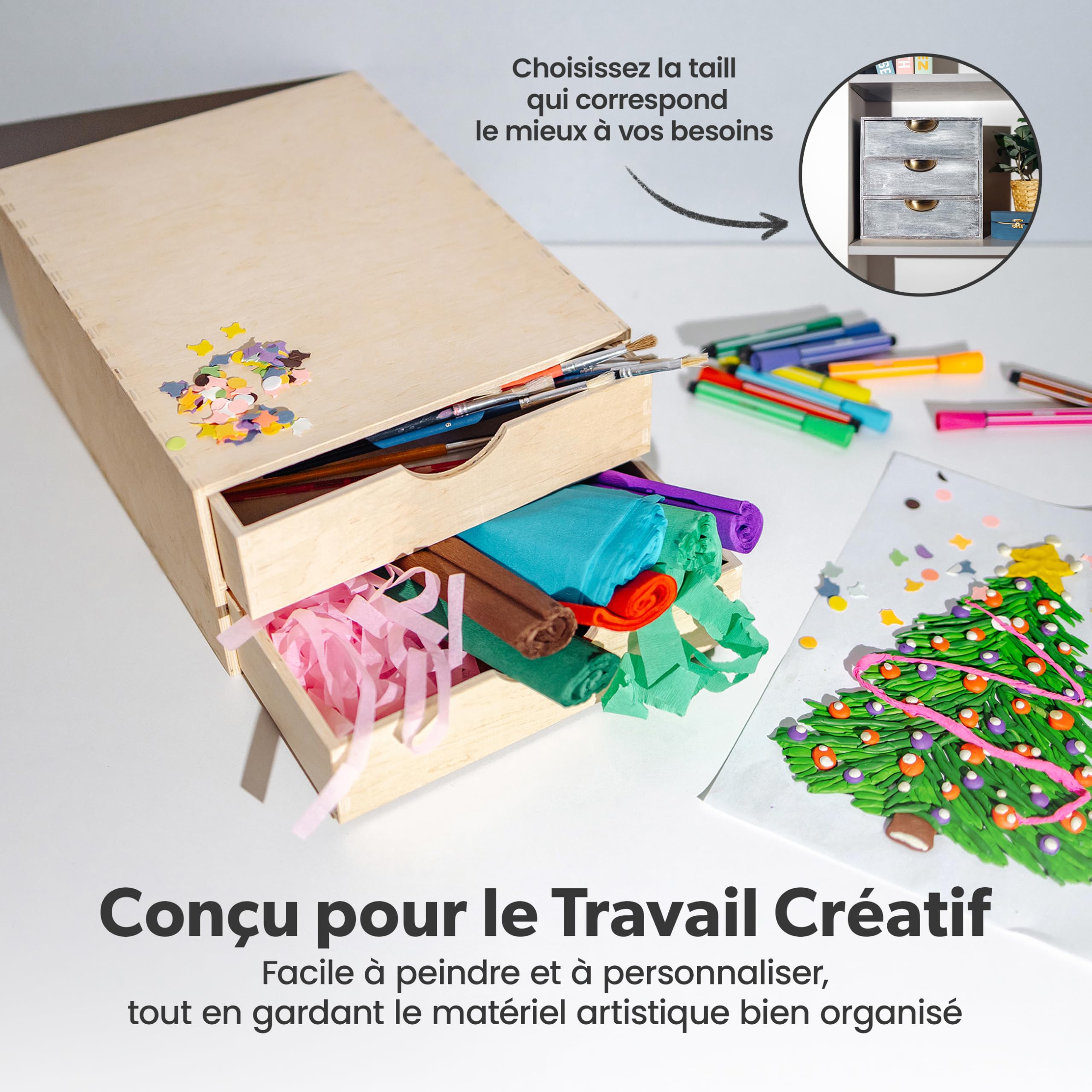 Creative Deco Petite Commode Bois 2 Tiroirs 33x25cm à Peindre