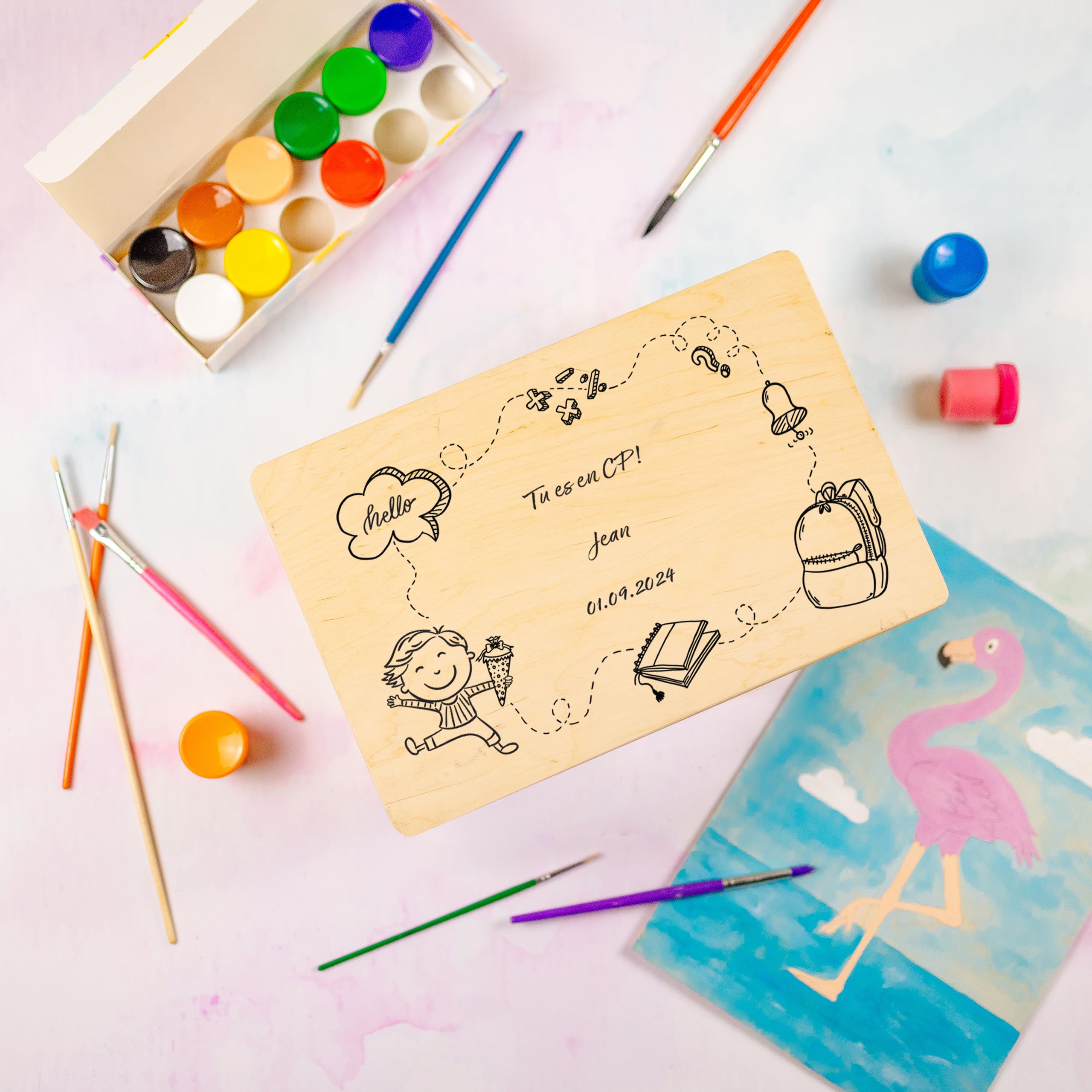 Creative Deco Boîte Bois Personnalisée Garçon 30 cm Rentrée
