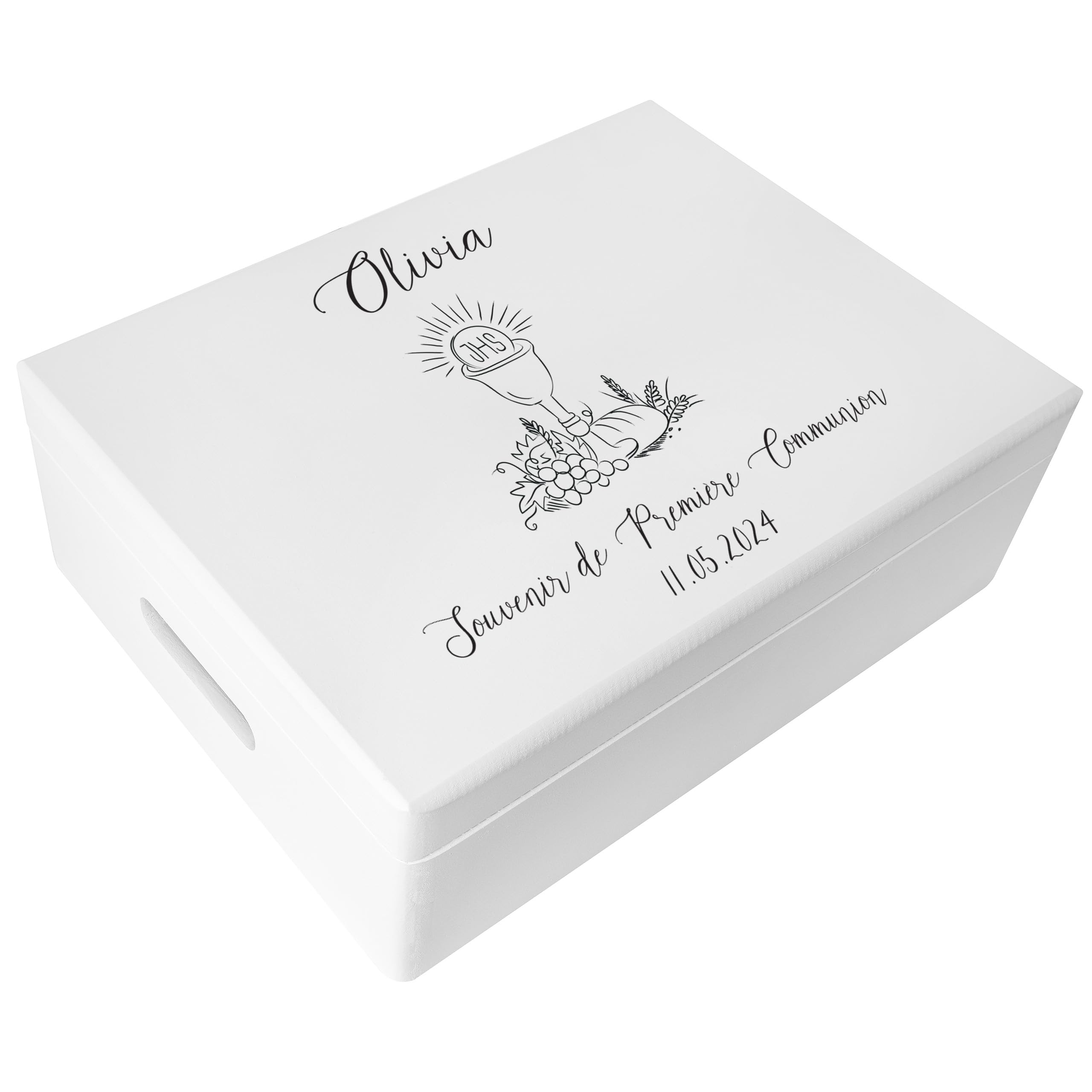 Creative Deco Boîte Souvenir Bois communion blanche 40x30x14