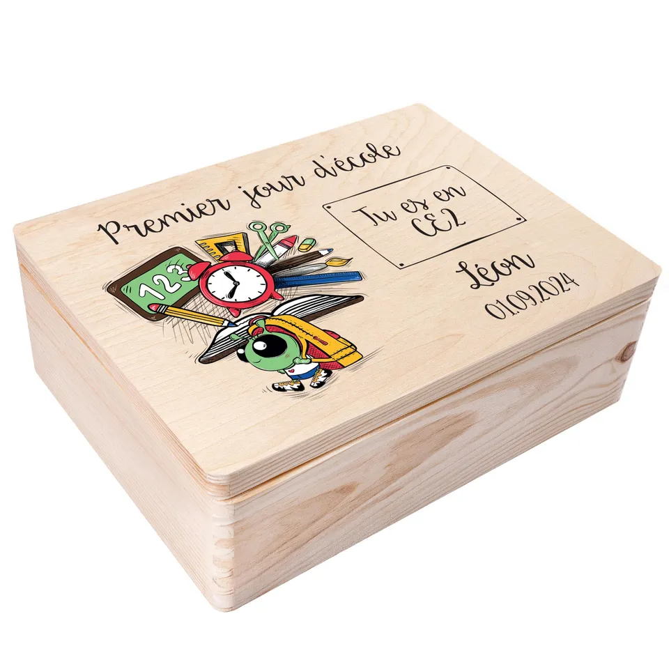 Creative Deco Boîte Bois Souvenir École Extraterrestre 30x20x14