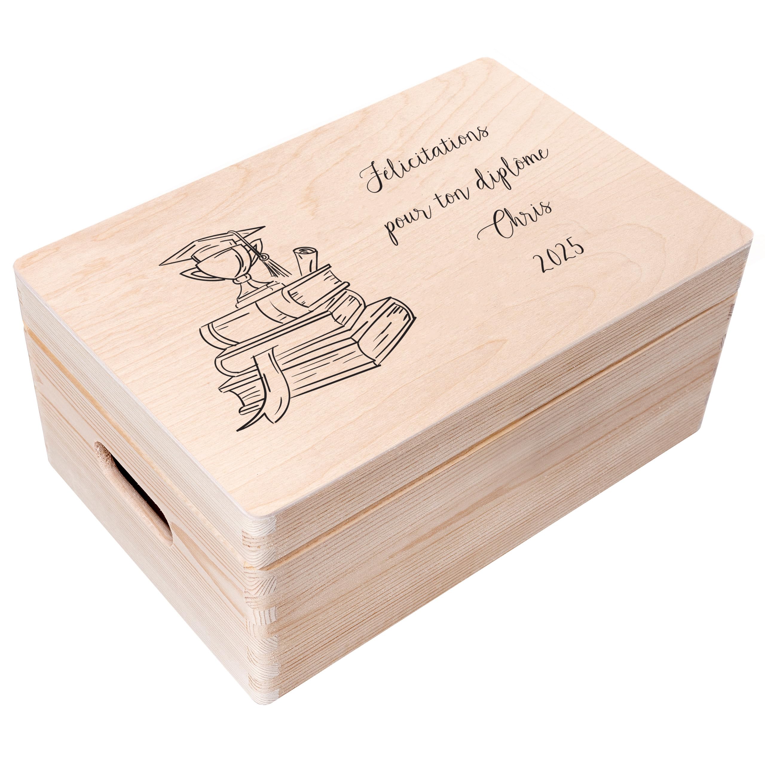 Creative Deco Boîte en Bois Diplôme 30x20x14 cm Toque Personnalisée