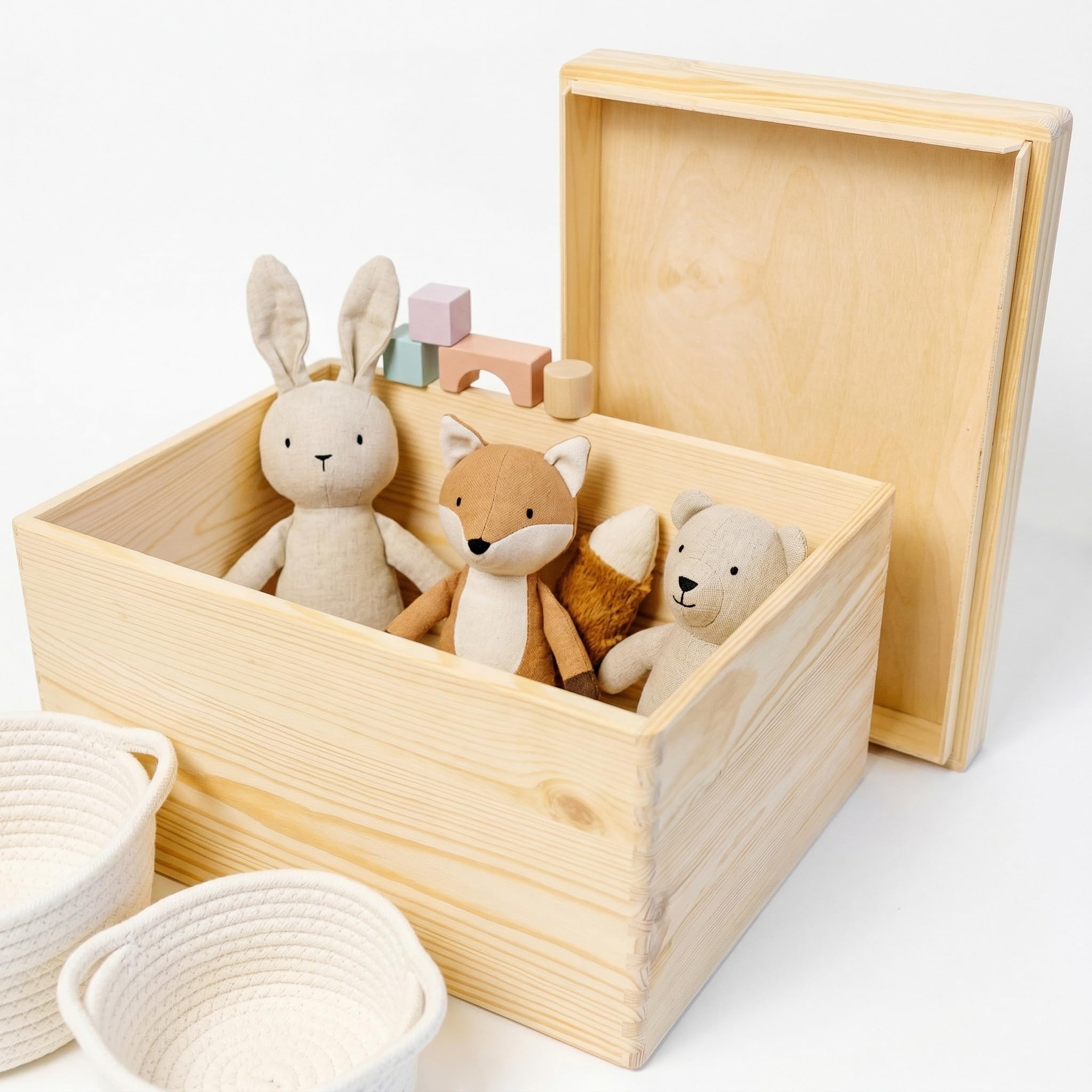 Creative Deco Boîte Rangement Bois Brut 40x30x22 cm