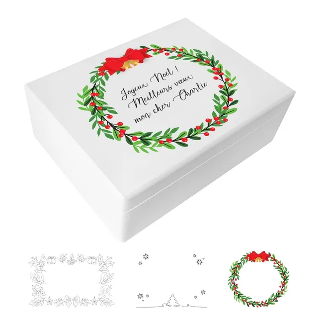 Creative Deco Boîte Noël bois texte blanc 40x30x14 cm
