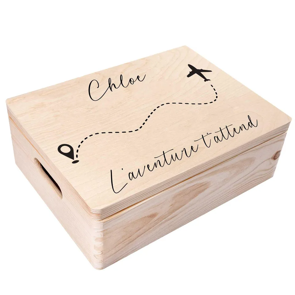 Creative Deco Personalised coffret voyage 40x30 cm bois avion