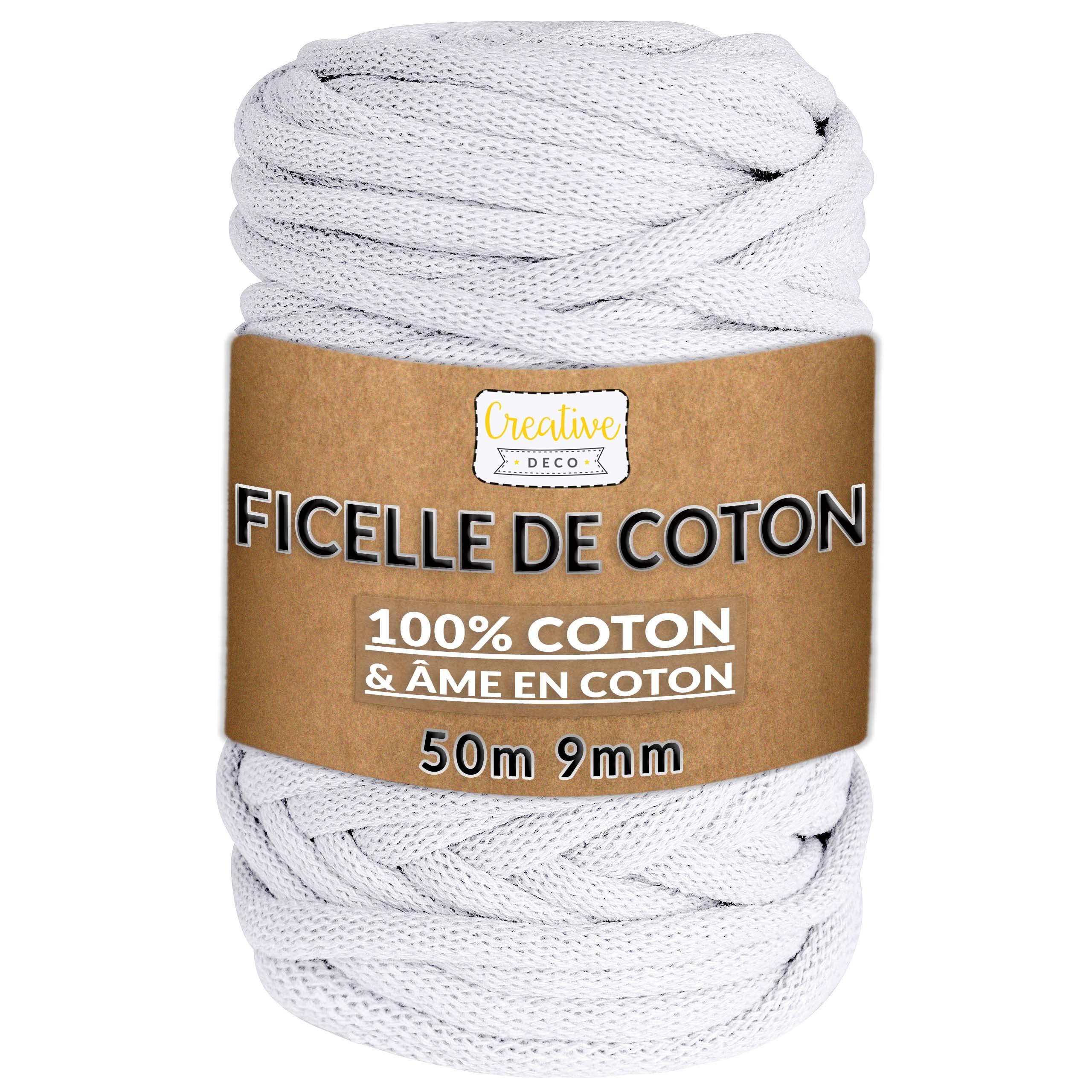 Creative Deco Corde Macramé Coton Blanche 9mm 50m