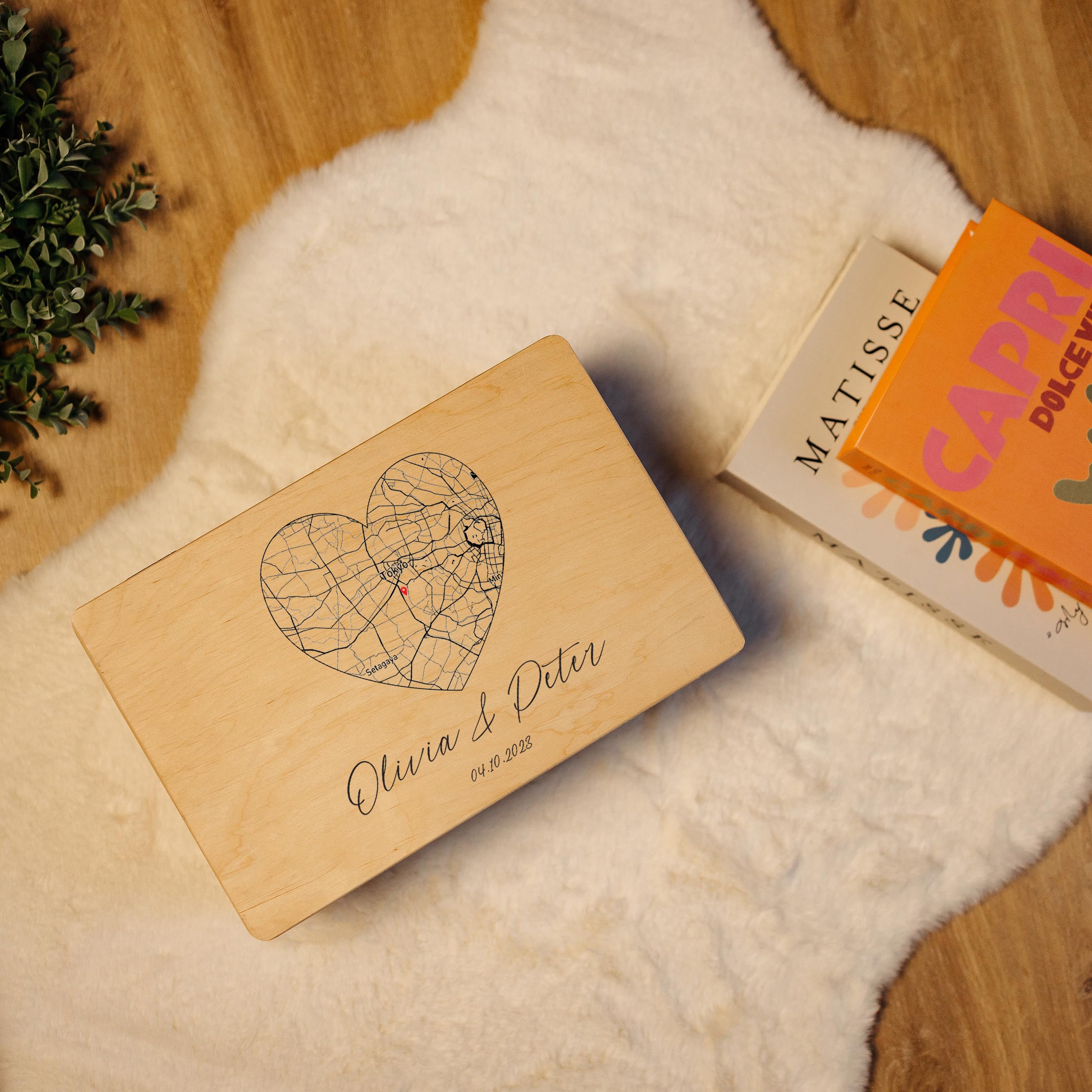 Creative Deco Boîte bois personnalisée Cœur 30x20 cm carte coordonnées
