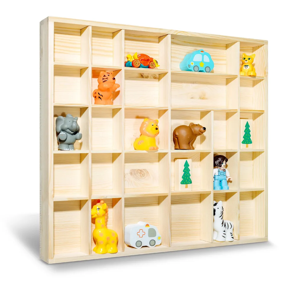 Creative Deco Vitrine Murale Bois Beige 28 Cases 44,5x40 cm