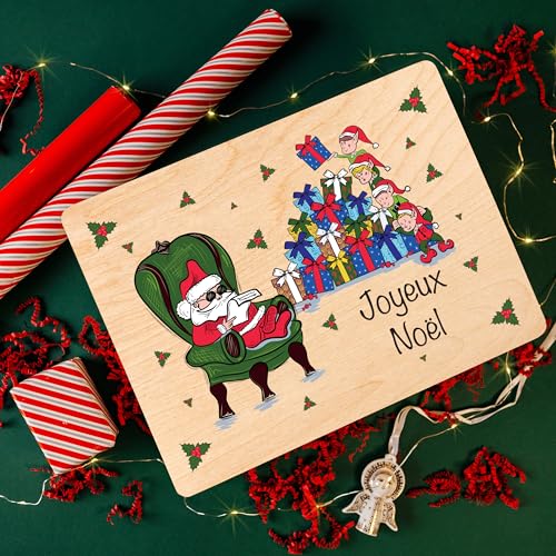 Creative Deco Boîte Bois Noël Père Noël 40x30 cm Gravée