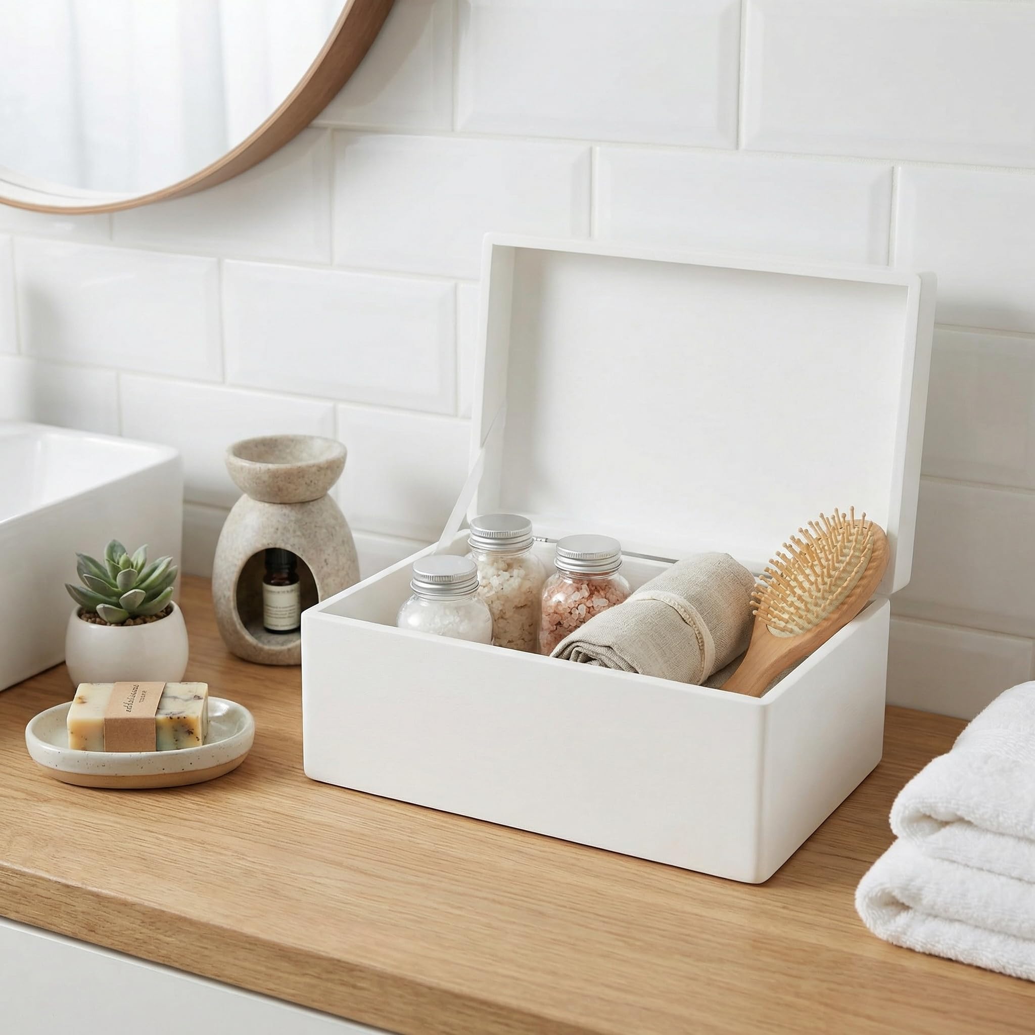 Creative Deco Boîte en bois blanc 30 cm avec couvercle
