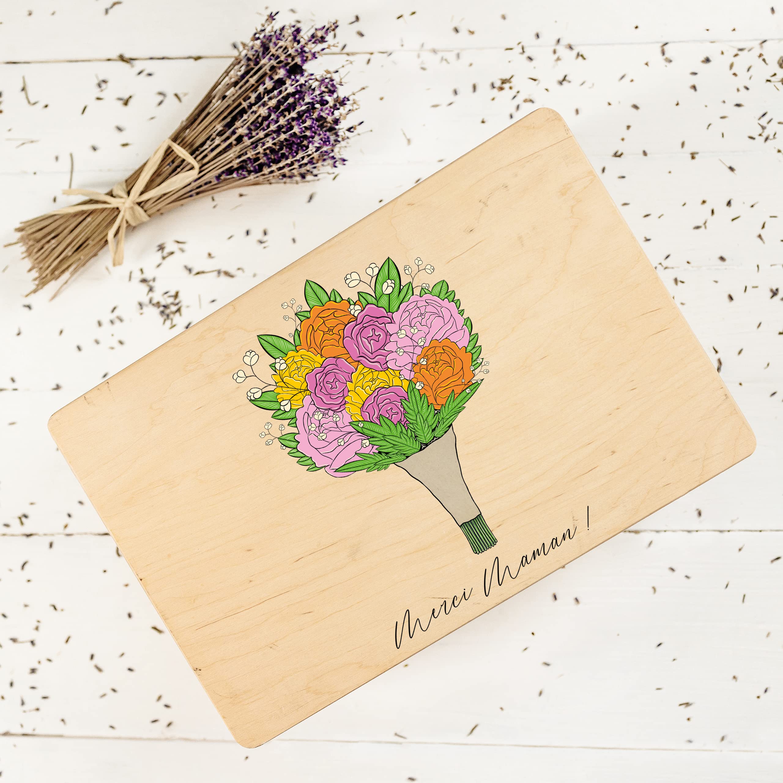 Creative Deco Boîte bois personnalisée Bouquet 30x20x14 cm