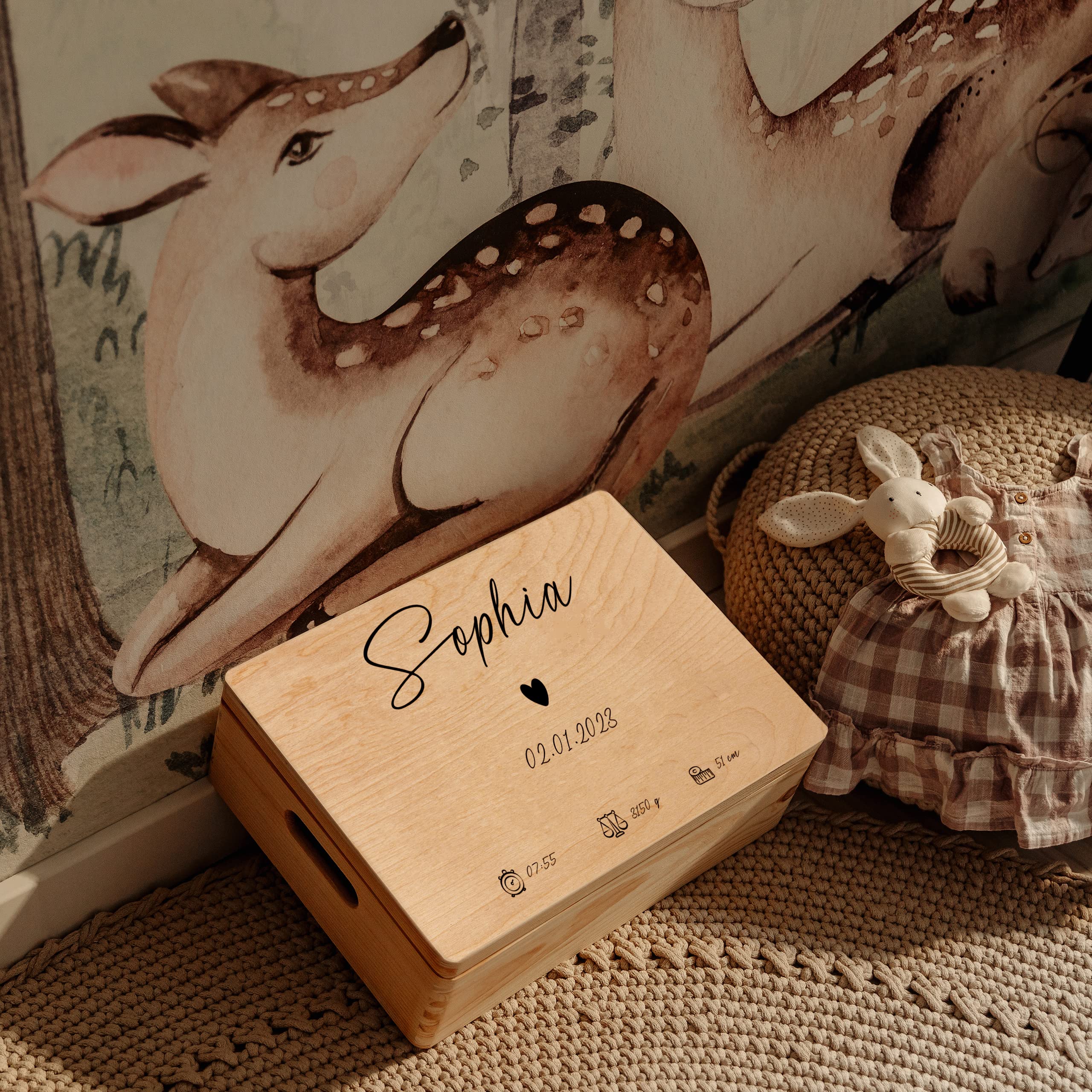 Creative Deco Cœur boîte souvenirs bébé bois 40x30x14