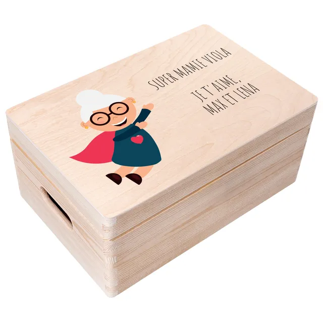 Creative Deco Boîte en Bois Grand-Mère 30x20x14 cm Personnalisée