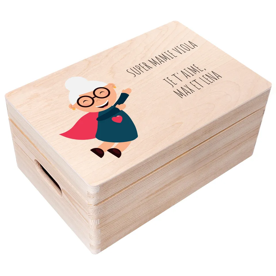 Creative Deco Boîte en Bois Grand-Mère 30x20x14 cm Personnalisée
