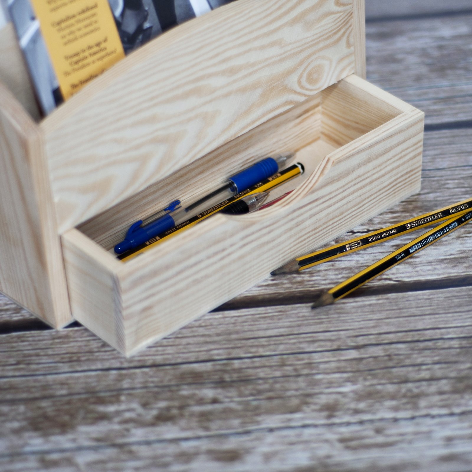 Creative Deco porte-courrier bois 2 compartiments + tiroir 25 cm